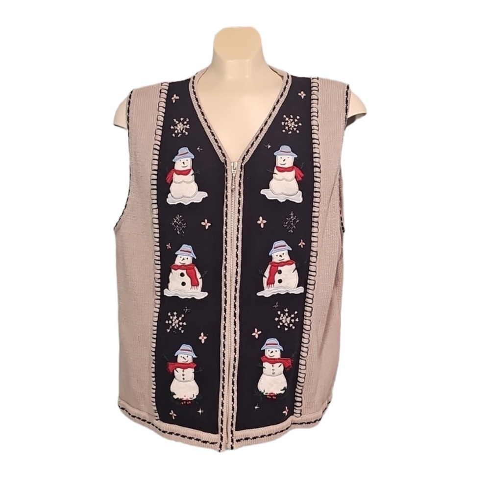 🍄 Vintage Northern Reflections Snowman Zip up Vest - L
